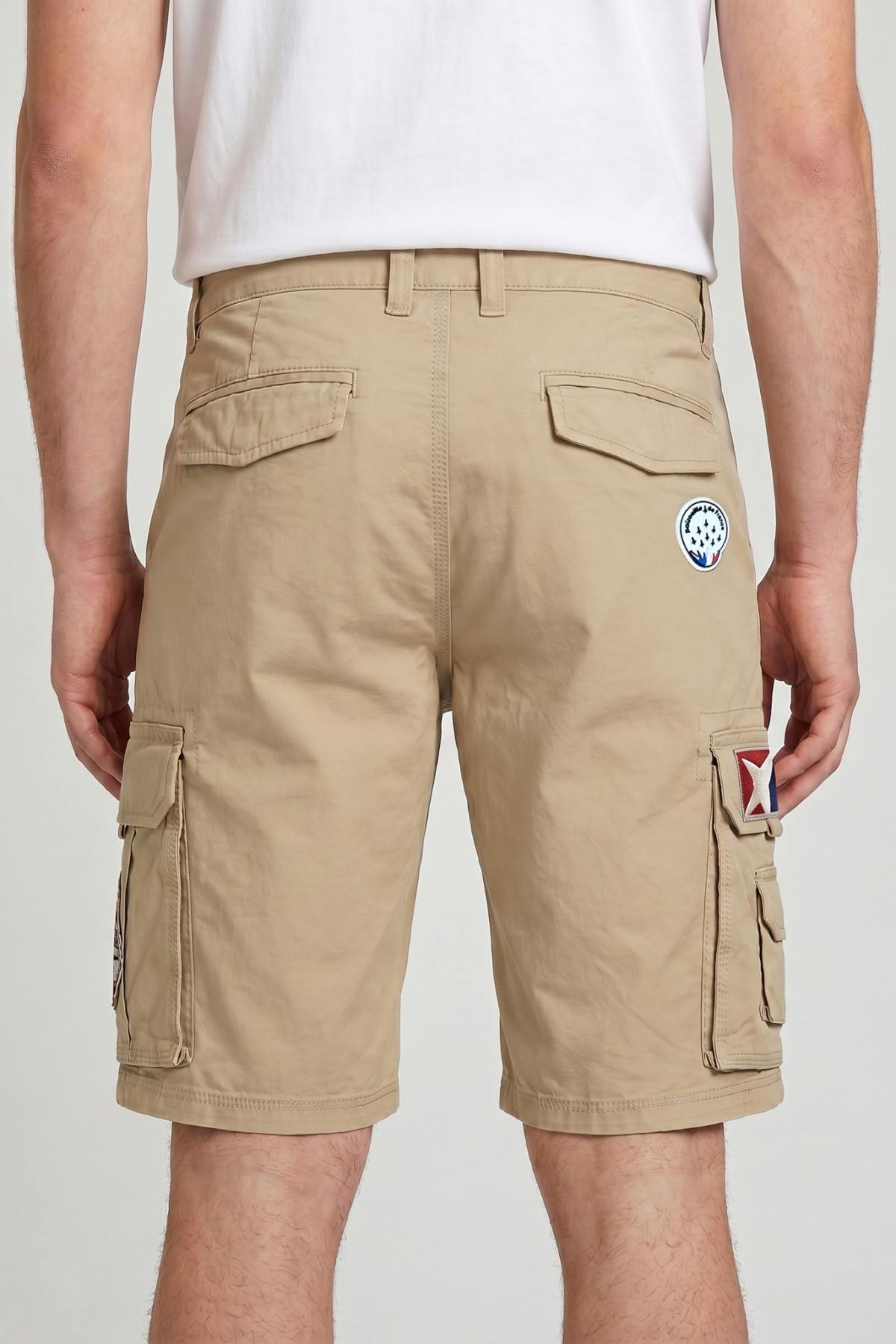Sand-colored patched cotton Bermuda shorts - Image n°2