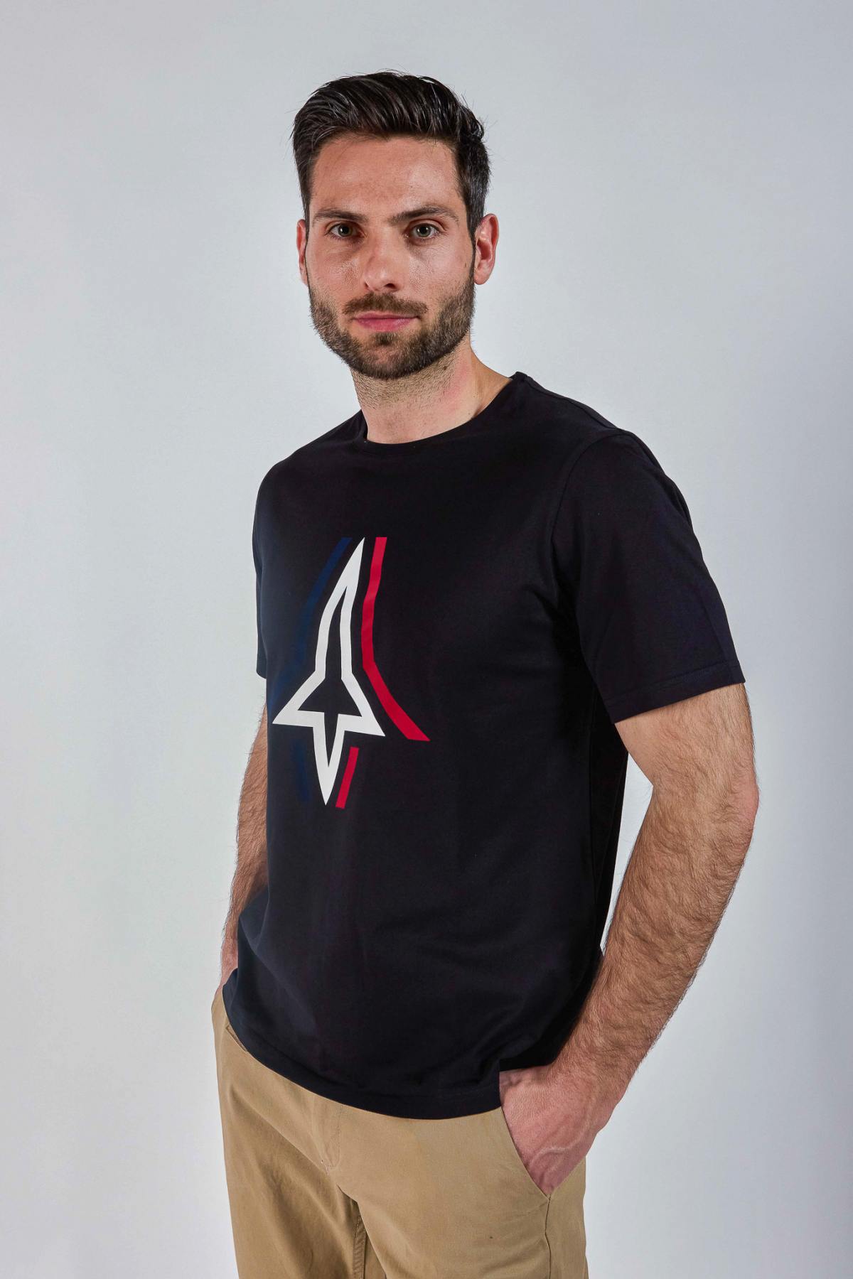 Black T-shirt with Patrouille de France illustration - Image n°1