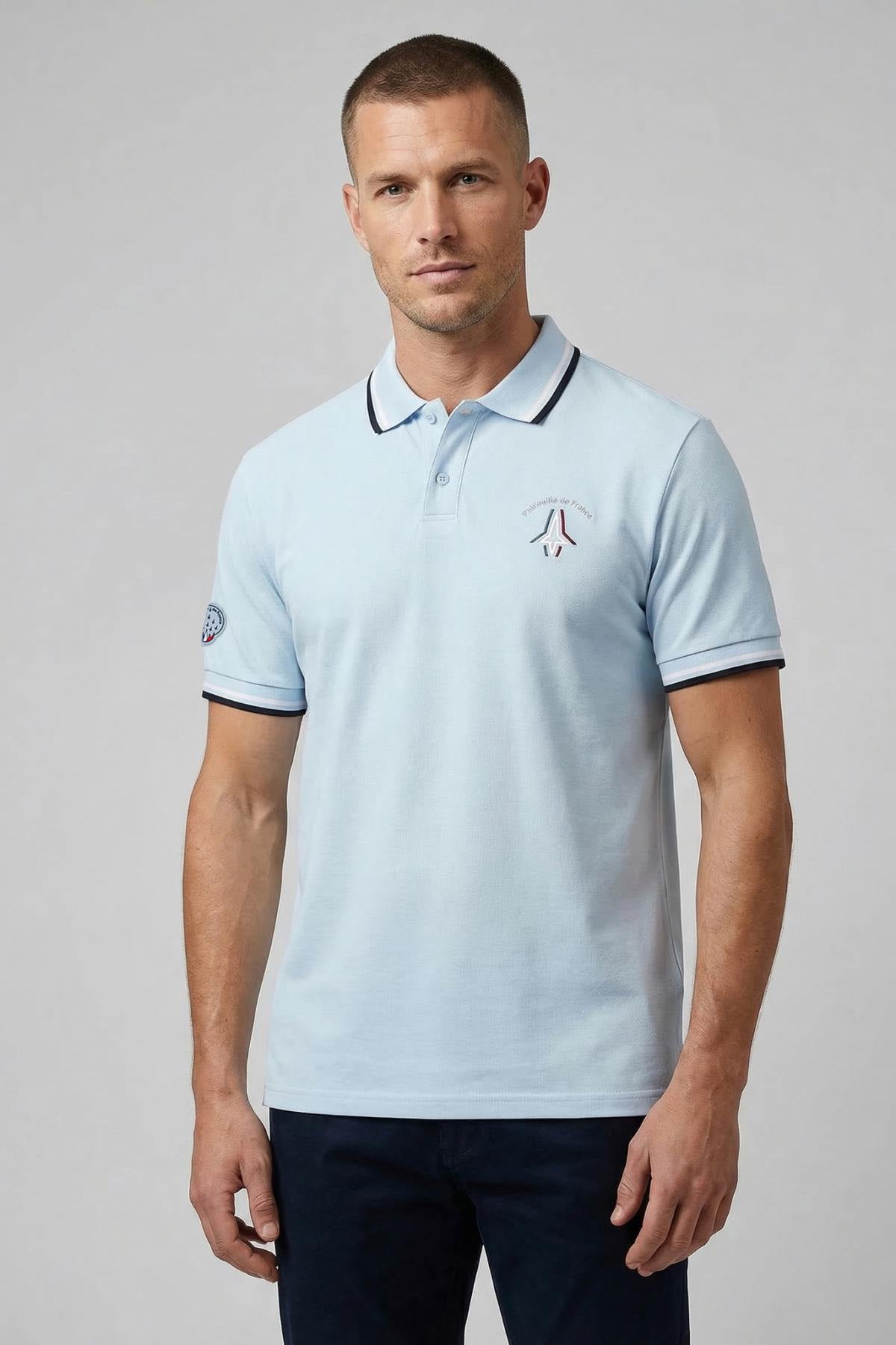 Sky blue polo shirt with PAF airplane logo - Image n°1