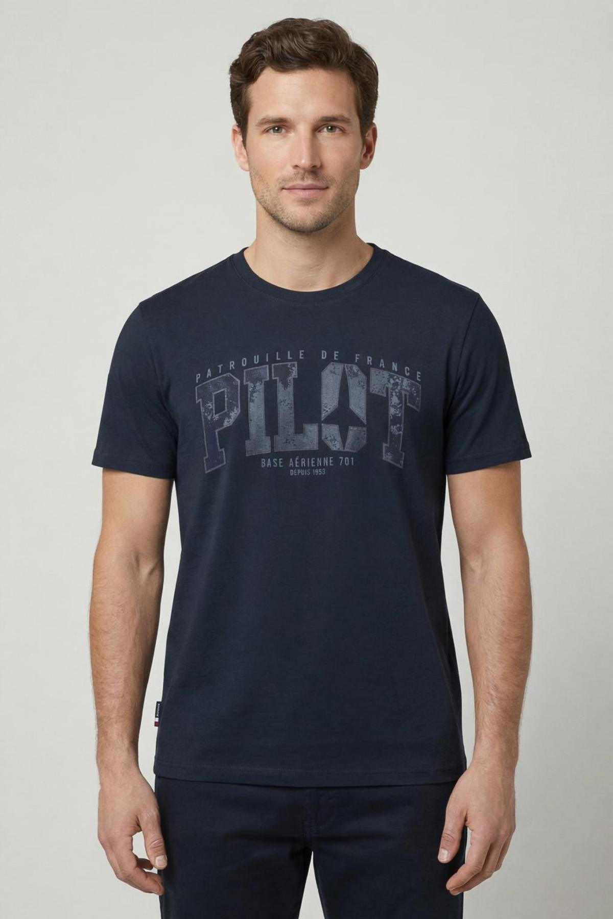 Navy blue cotton pilot T-shirt - Image n°1