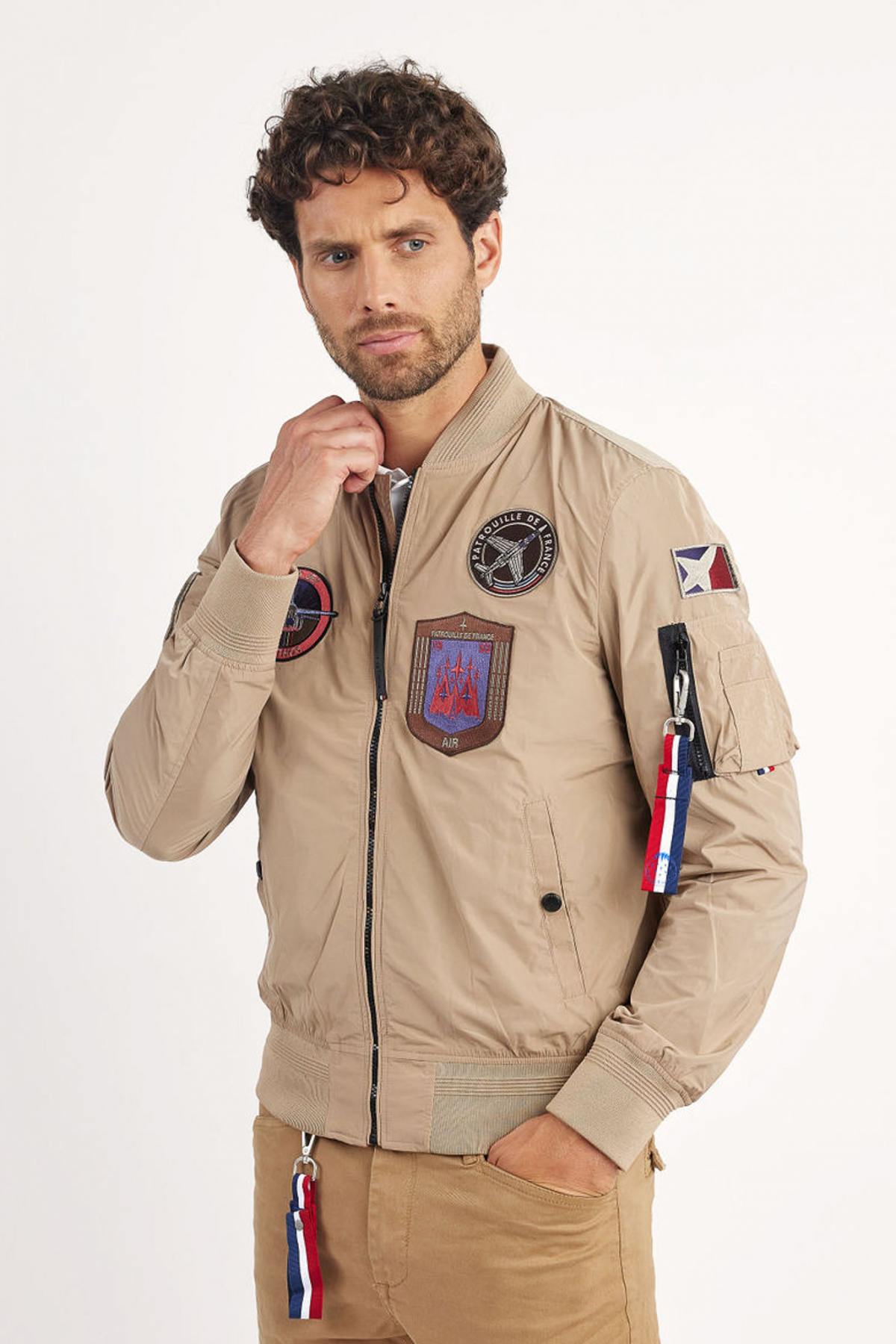 Sand-colored textile jacket with patches - Image n°1