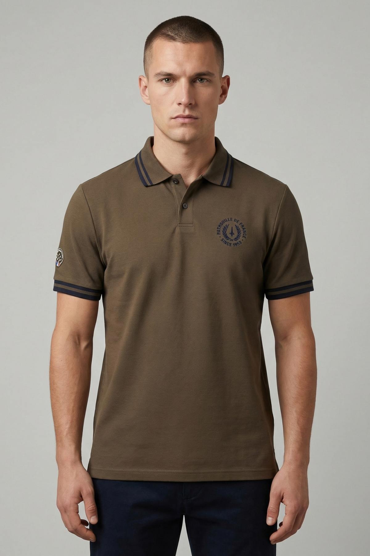 Men's khaki polo shirt with logo - Image n°1