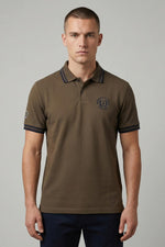 Men's khaki polo shirt with logo - Image n°1