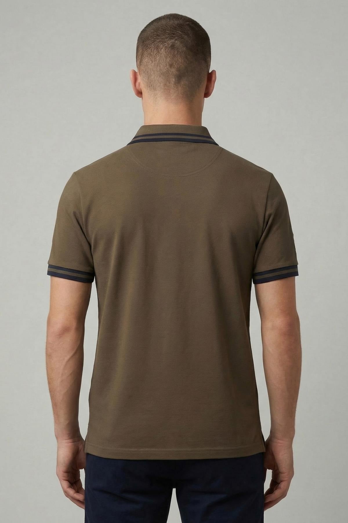 Men's khaki polo shirt with logo - Image n°2