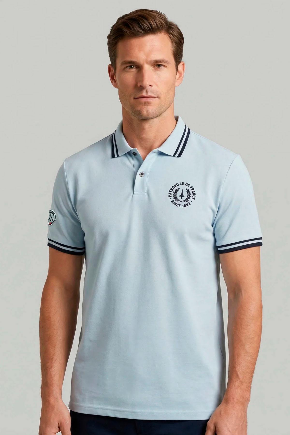 Men's light blue polo shirt with logo - Image n°1