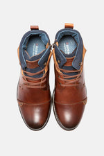 Men's brown and navy blue leather boots - Image n°4