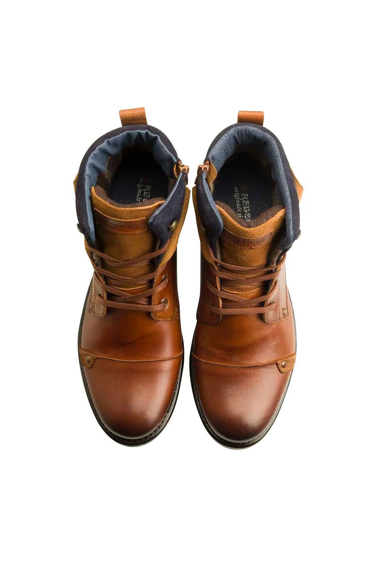 Men's leather boots in cognac and navy blue - Image n°4