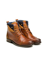 Men's leather boots in cognac and navy blue - Image n°1