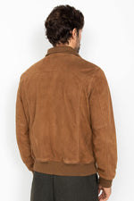 Rust-colored suede leather jacket with a knitted collar - Image n°2