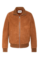 Rust-colored suede leather jacket with a knitted collar - Image n°6