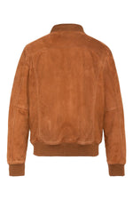 Rust-colored suede leather jacket with a knitted collar - Image n°7