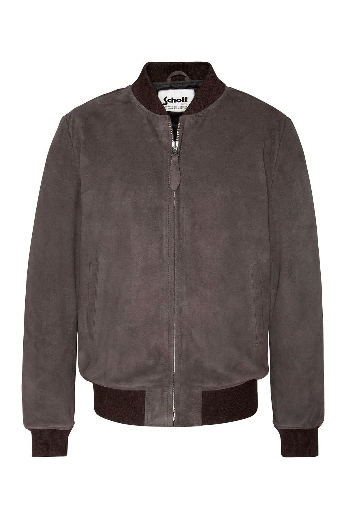 The LC300 TAUPE by Schott, brown suede goatskin leather and lightweight. - Image n°1
