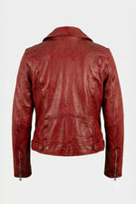 Women's ketchup-red leather biker jacket - Image n°2
