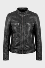 Women's black leather biker jacket - Image n°1