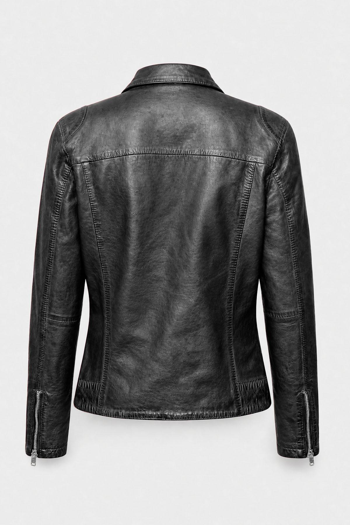 Women's black leather biker jacket - Image n°2