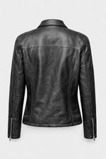 Women's black leather biker jacket - Image n°2