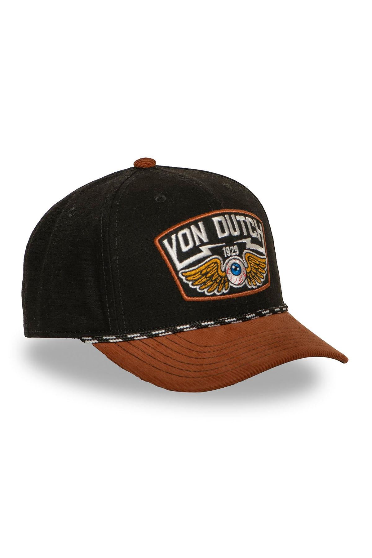 Black and orange cap with embroidered badge - Image n°1