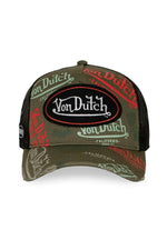 Black, red, and khaki printed mesh cap with distressed logo - Image n°2