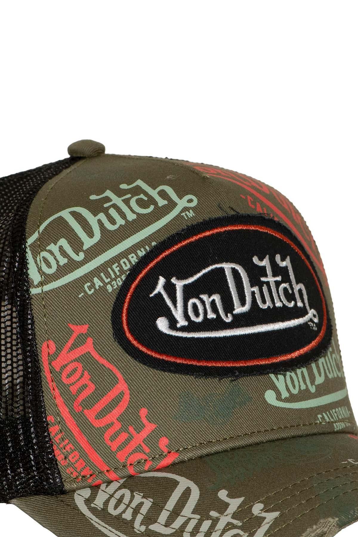 Black, red, and khaki printed mesh cap with distressed logo - Image n°4