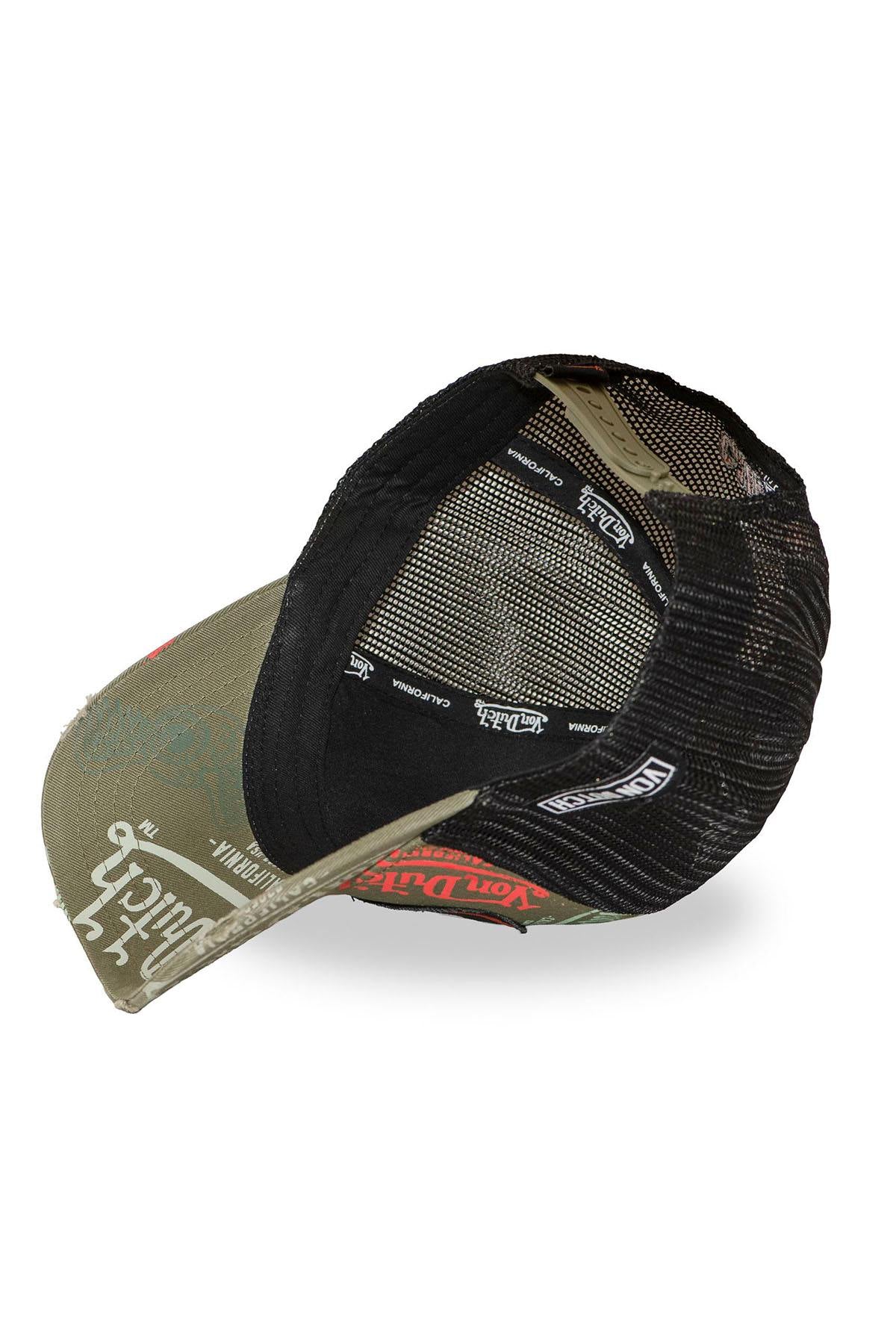 Black, red, and khaki printed mesh cap with distressed logo - Image n°6