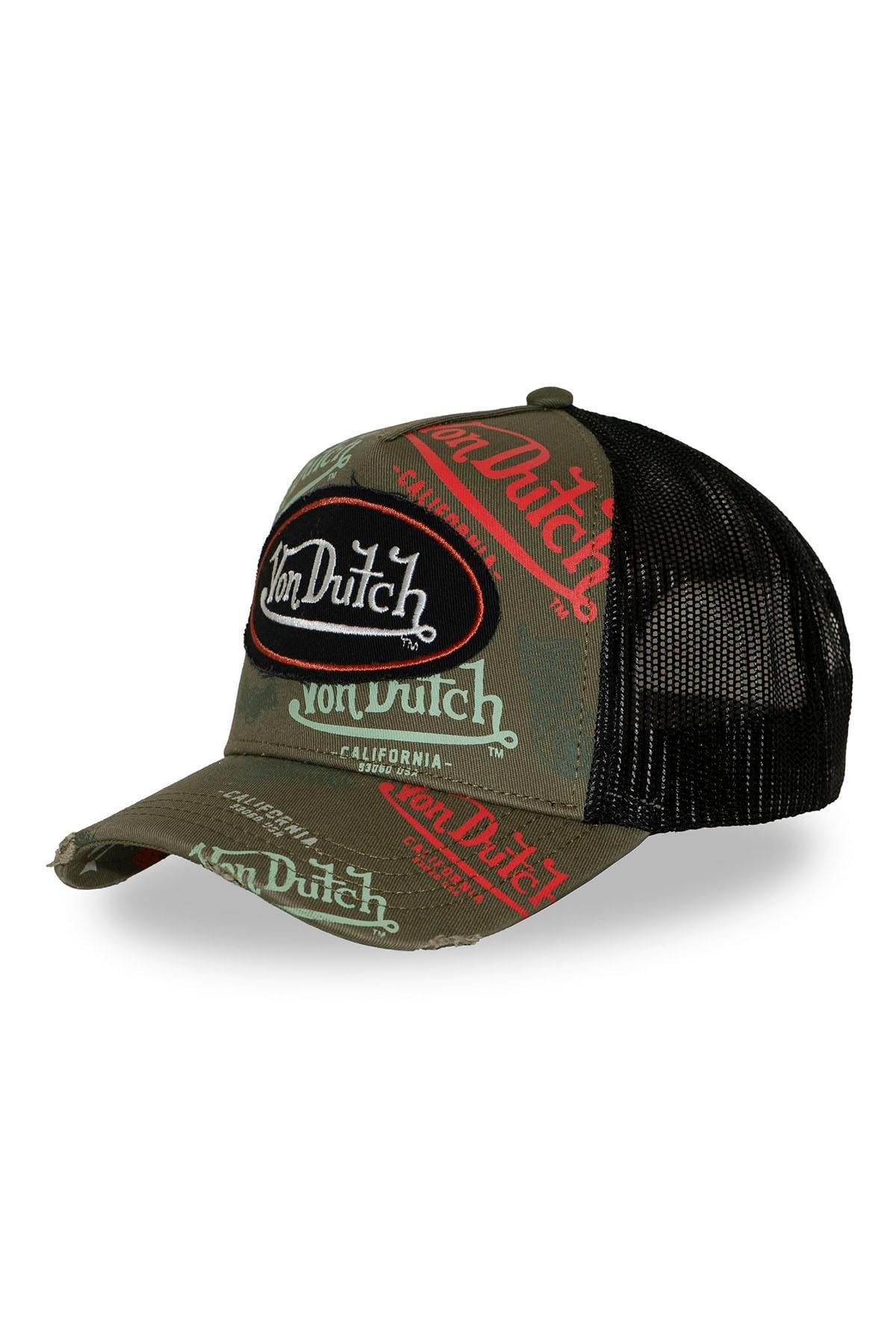 Black, red, and khaki printed mesh cap with distressed logo - Image n°5