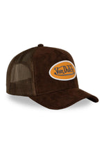 Brown velvet-effect cap with logo badge - Image n°1