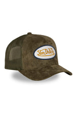 Khaki velvet-effect cap with logo badge - Image n°1