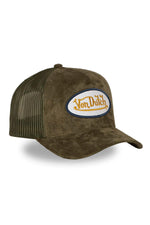 Khaki velvet-effect cap with logo badge - Image n°1