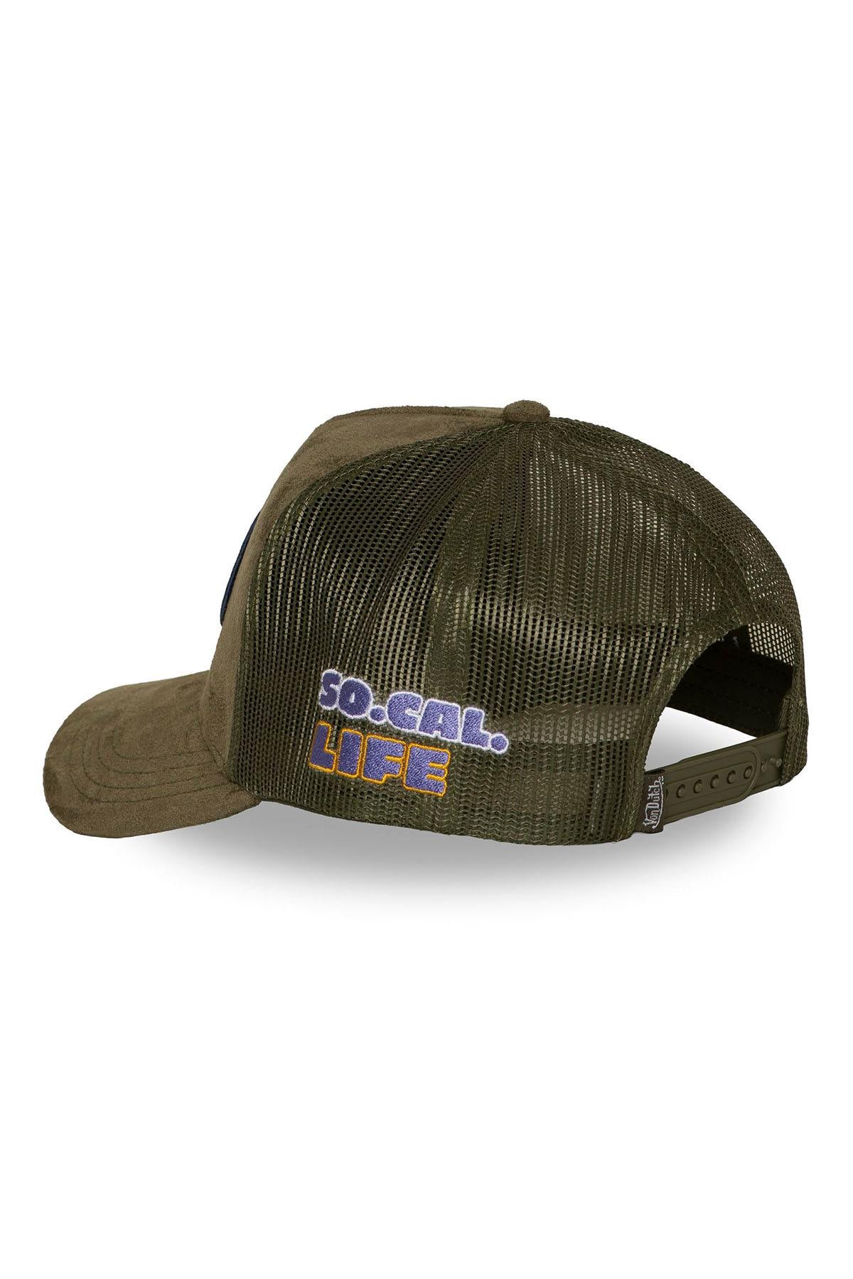 Khaki velvet-effect cap with logo badge - Image n°3