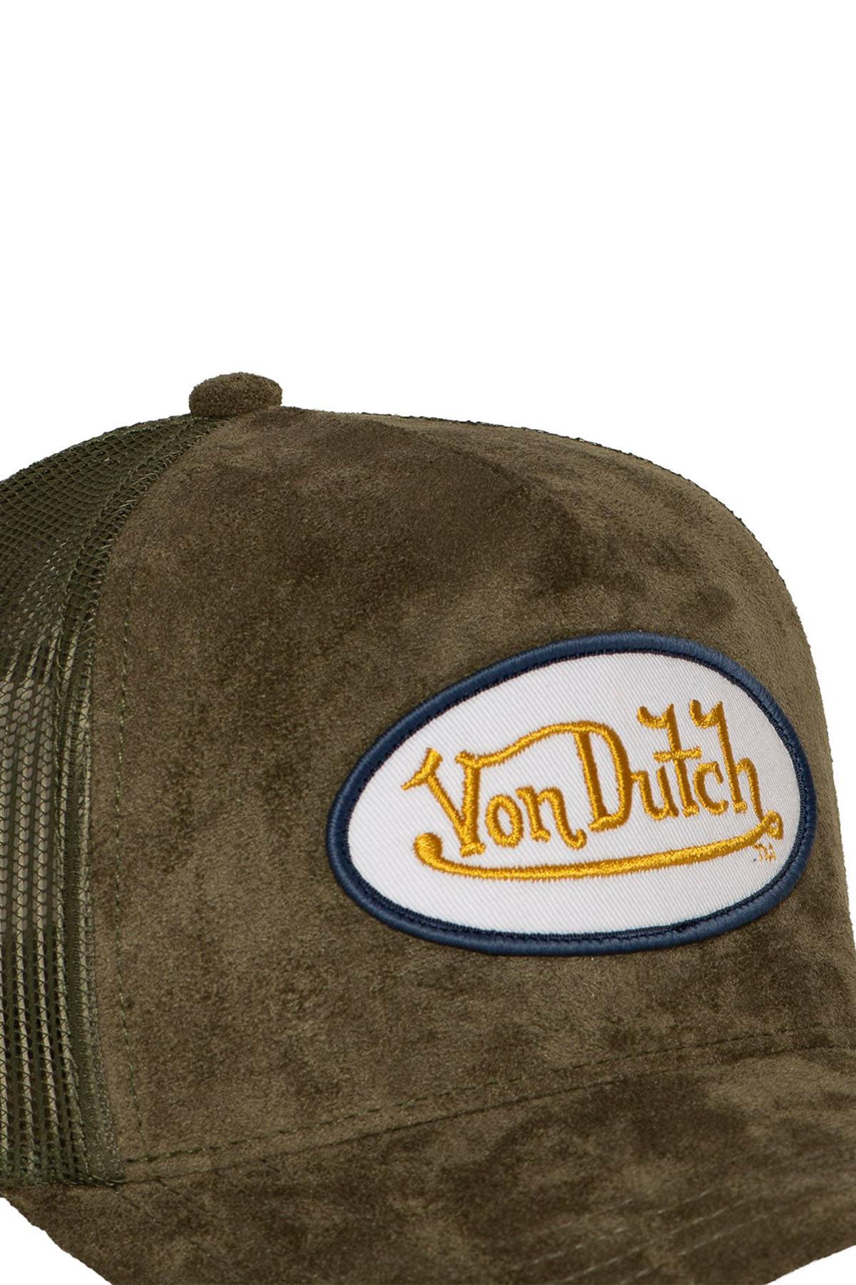 Khaki velvet-effect cap with logo badge - Image n°4