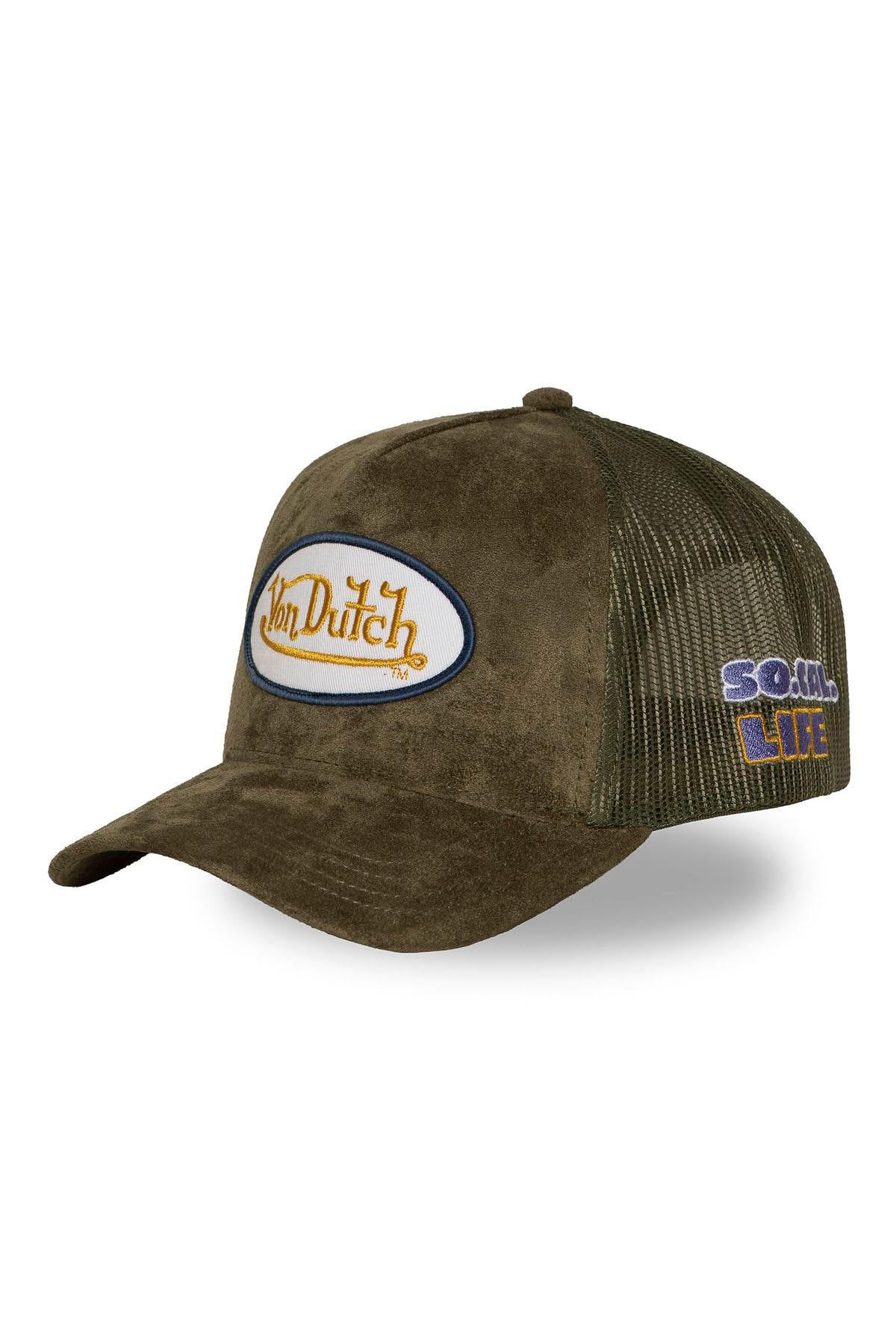 Khaki velvet-effect cap with logo badge - Image n°5