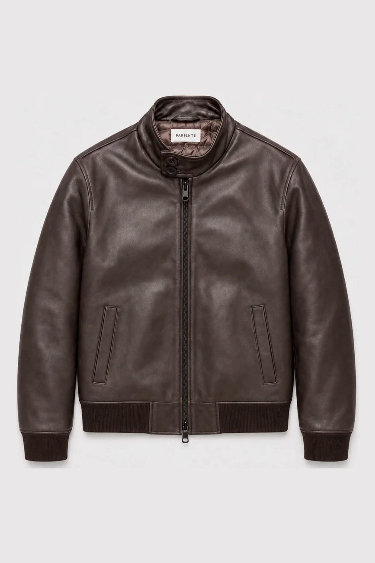 Brown leather jacket with a quilted lining - Image n°2