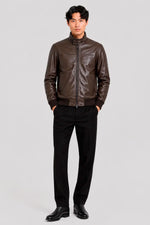 Brown leather jacket with a quilted lining - Image n°1