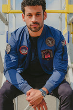 Ocean blue textile jacket with Patrouille de France patches - Image n°8