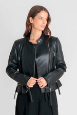 Modern black leather biker jacket for women - Image n°5