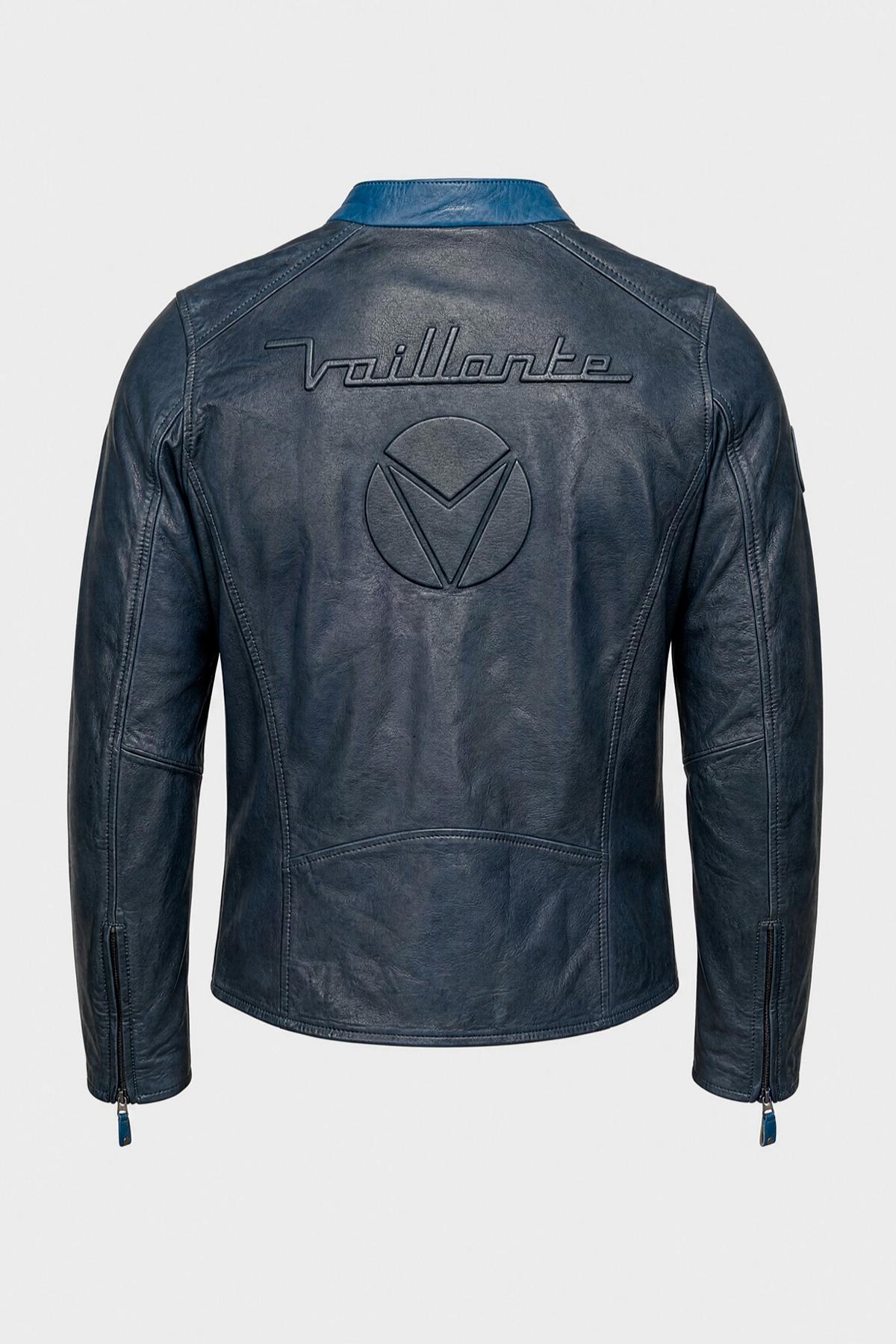 Royal blue vintage-look leather jacket – Michel Vaillant - Image n°2