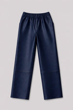 Women's blue leather trousers with an elasticated waist - Image n°5