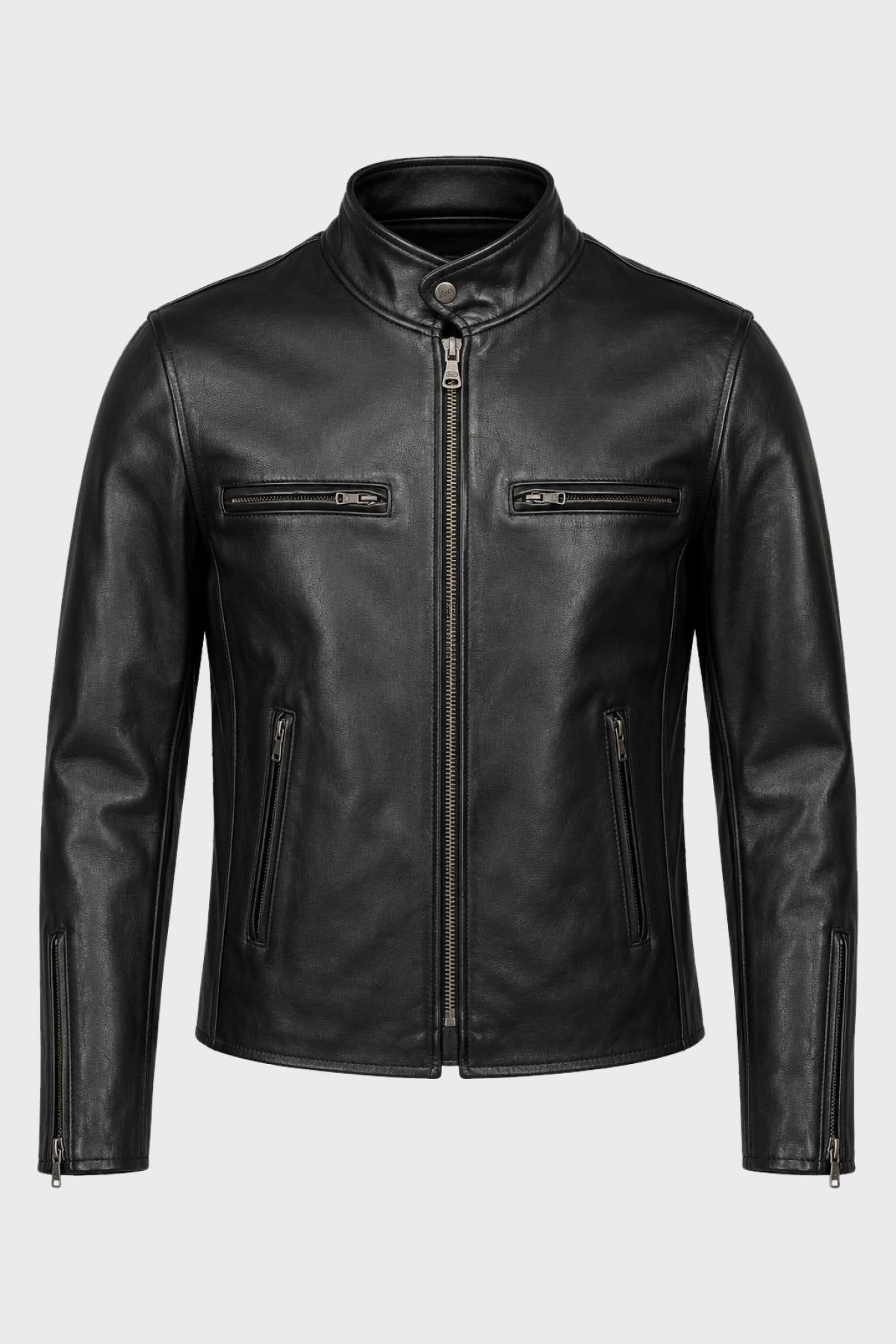 Buco J-100R leather jacket - black Napa, clean café racer lines - Image n°1
