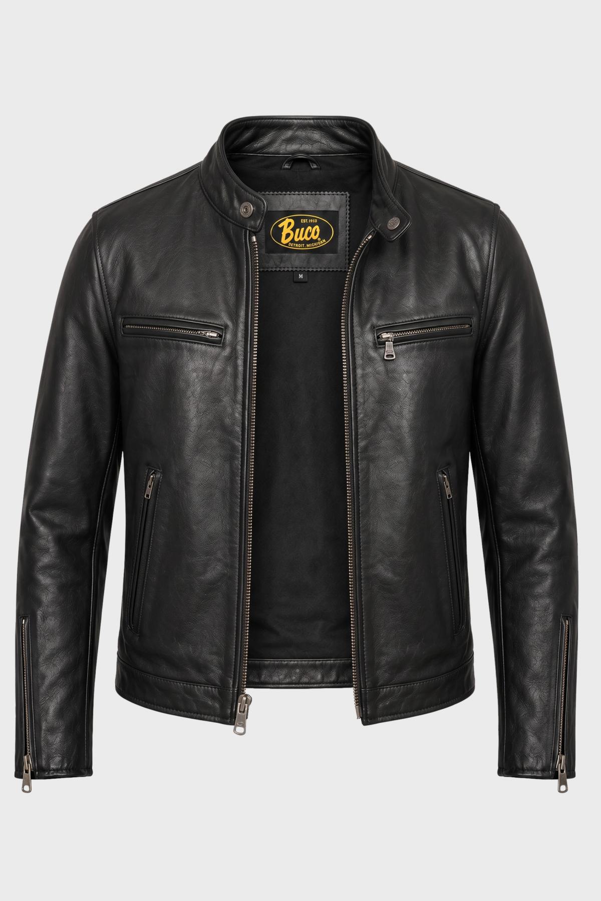 Buco J-100R leather jacket - black Napa, clean café racer lines - Image n°3