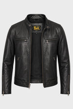 Buco J-100R leather jacket - black Napa, clean café racer lines - Image n°3