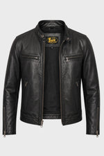 Buco J-100R leather jacket - black Napa, clean café racer lines - Image n°3