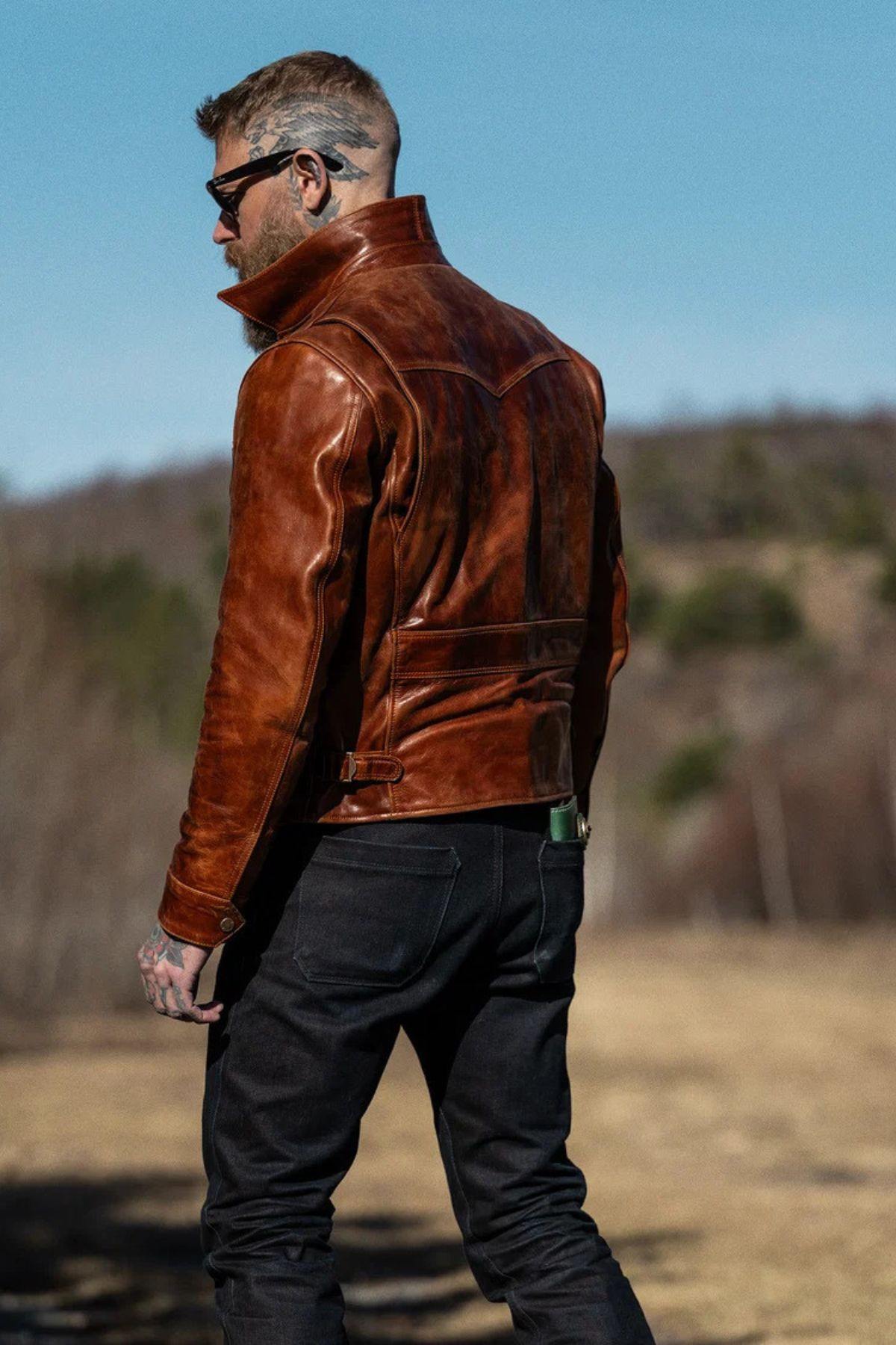 Cowhide leather jacket with a shirt collar - Image n°3