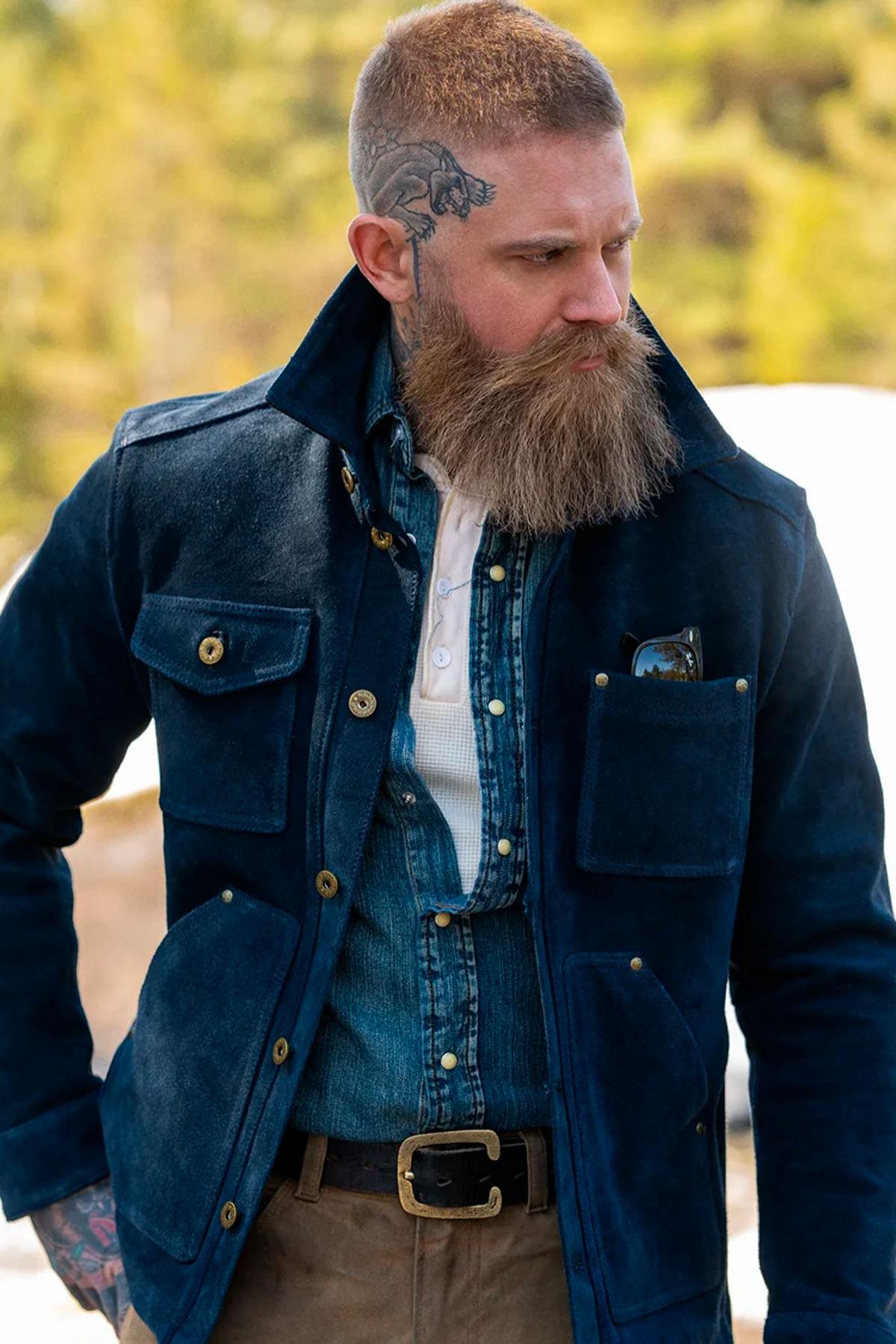 Navy blue suede work jacket - Image n°4