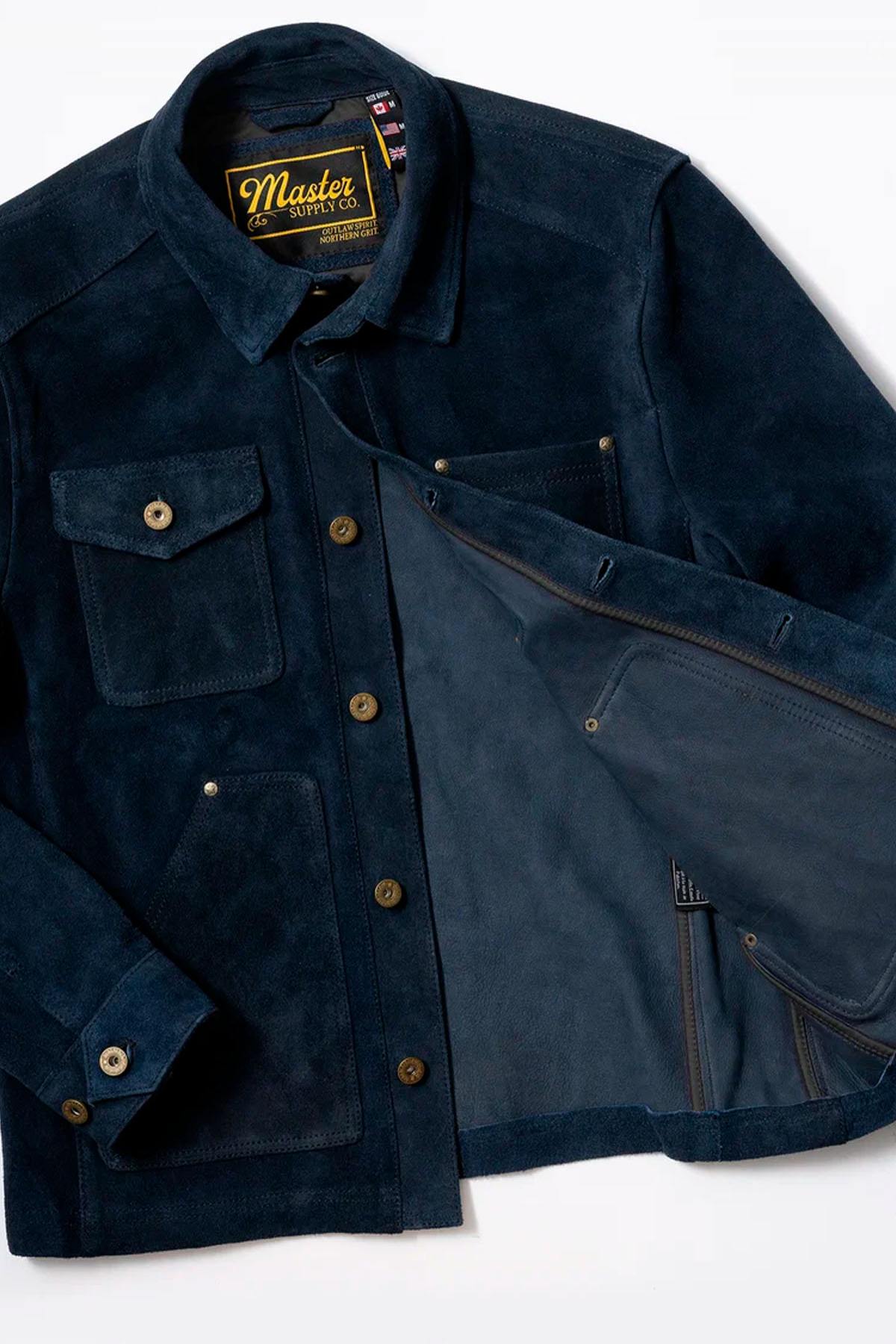 Navy blue suede work jacket - Image n°11