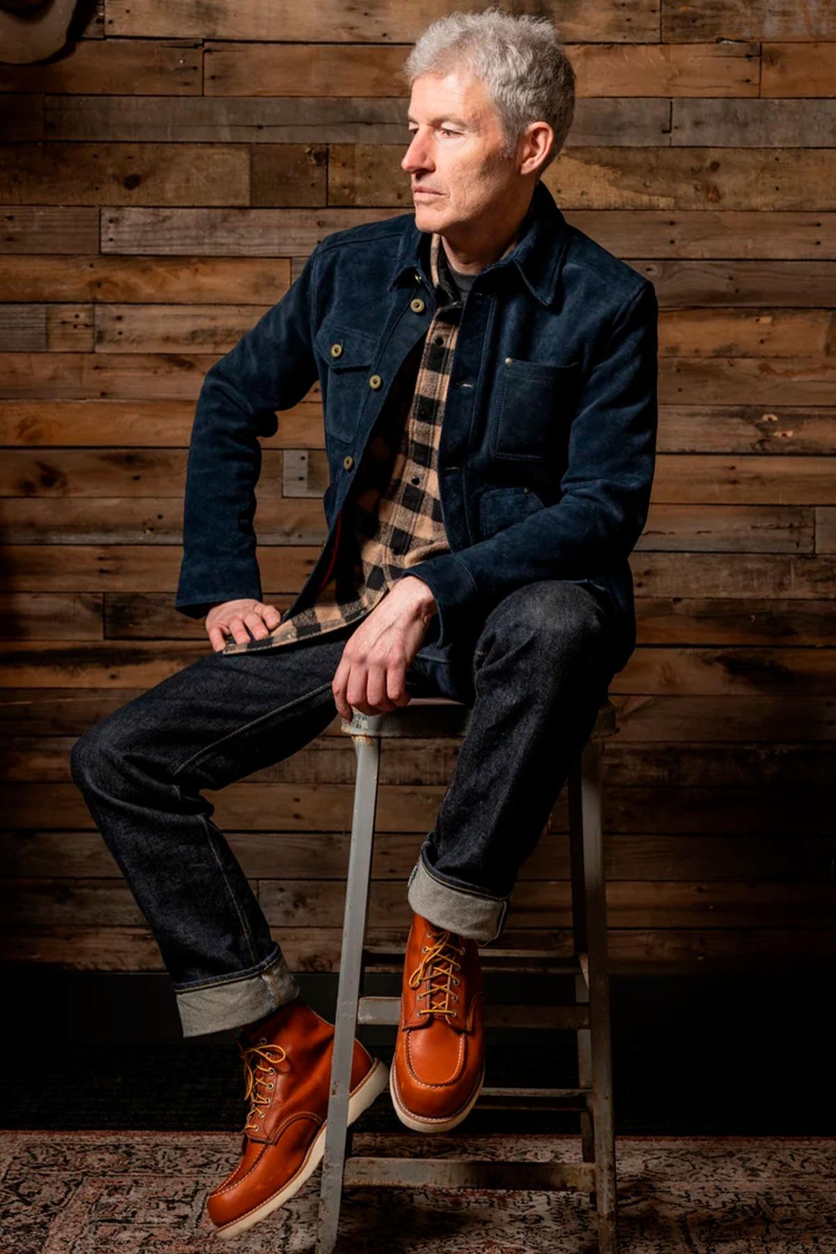 Navy blue suede work jacket - Image n°14