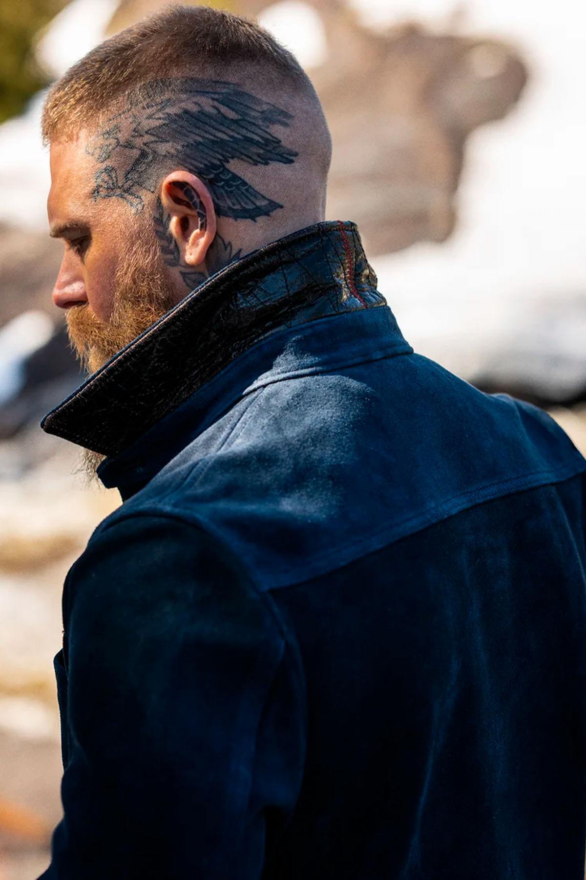 Navy blue suede work jacket - Image n°3