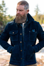 Navy blue suede work jacket - Image n°1