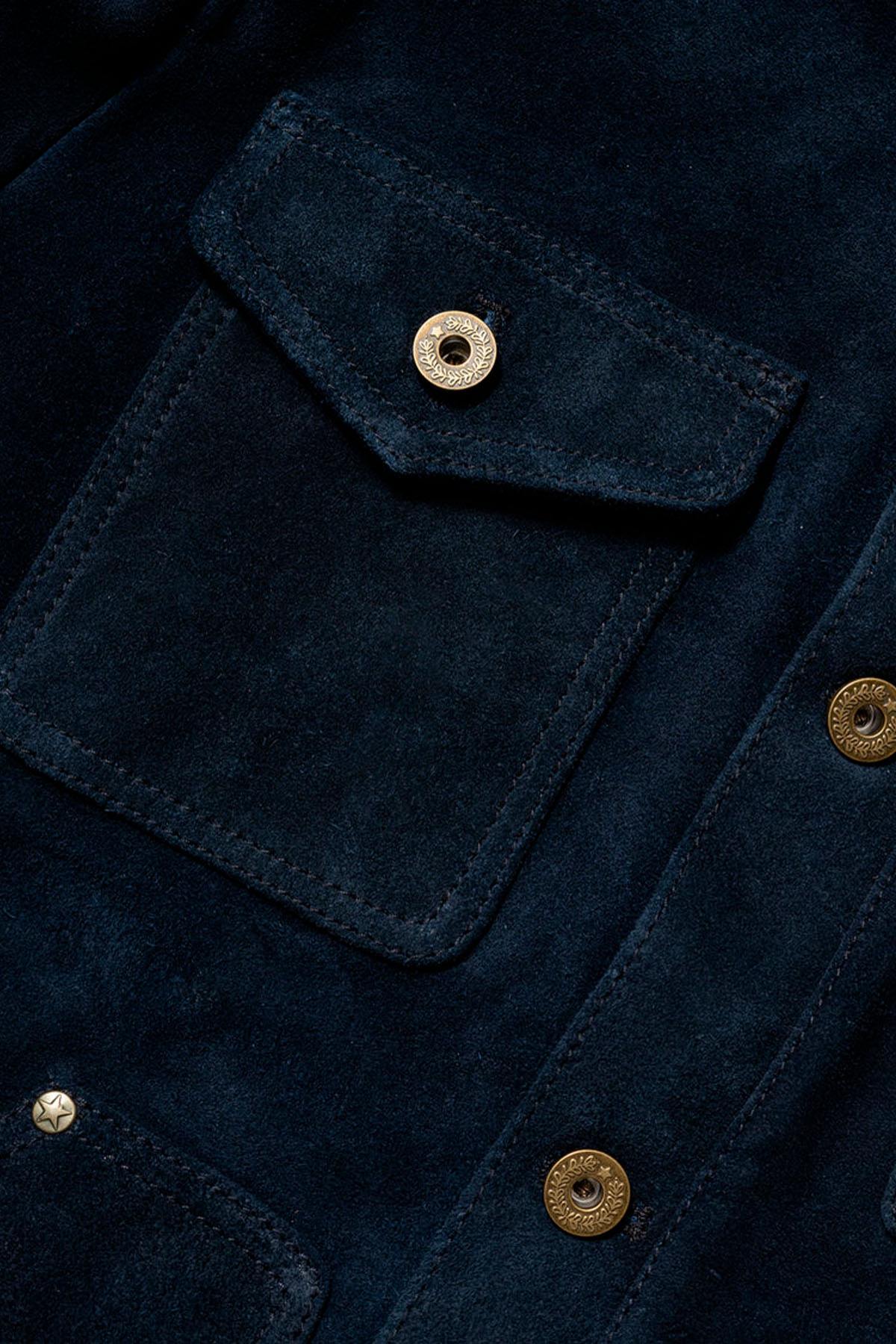 Navy blue suede work jacket - Image n°9