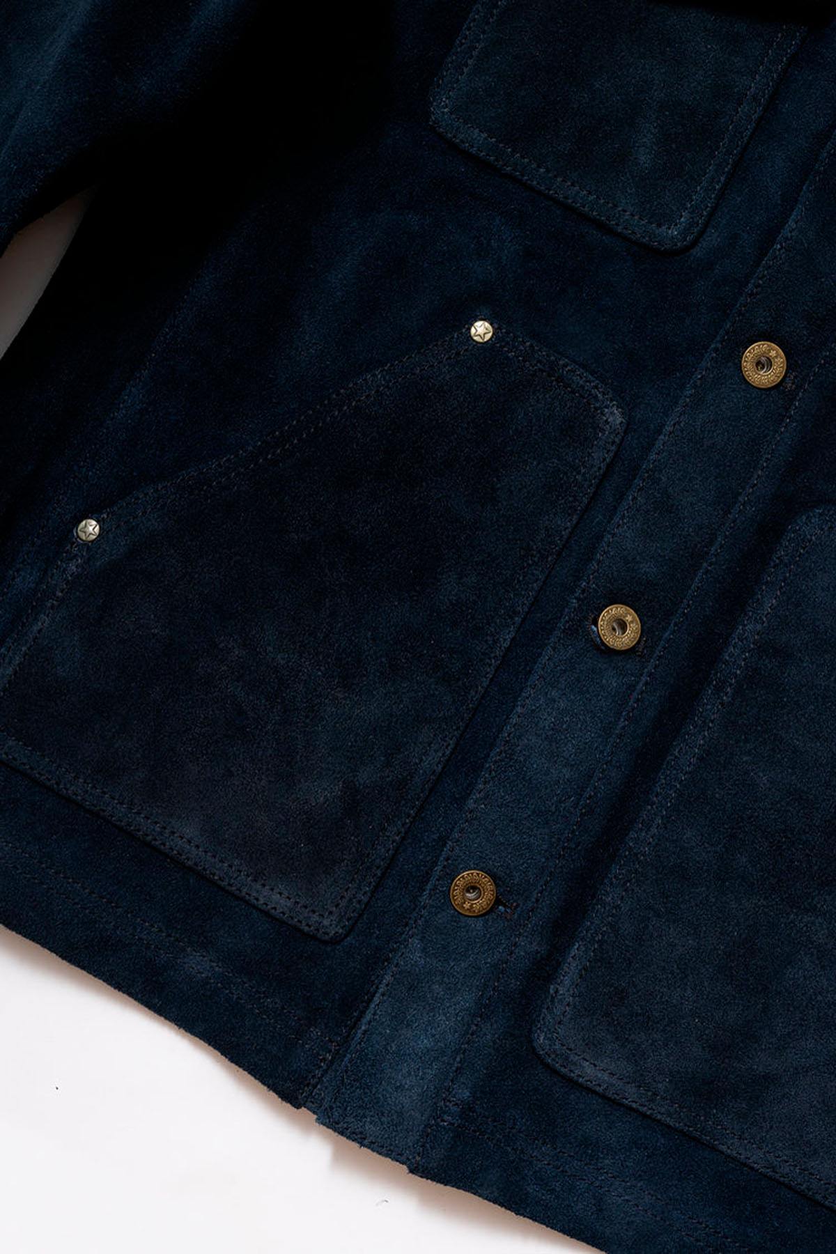 Navy blue suede work jacket - Image n°10