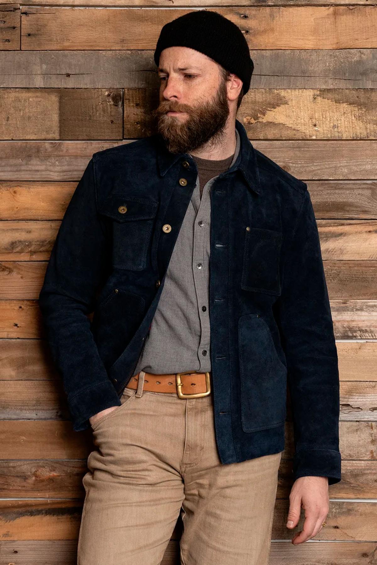 Navy blue suede work jacket - Image n°8